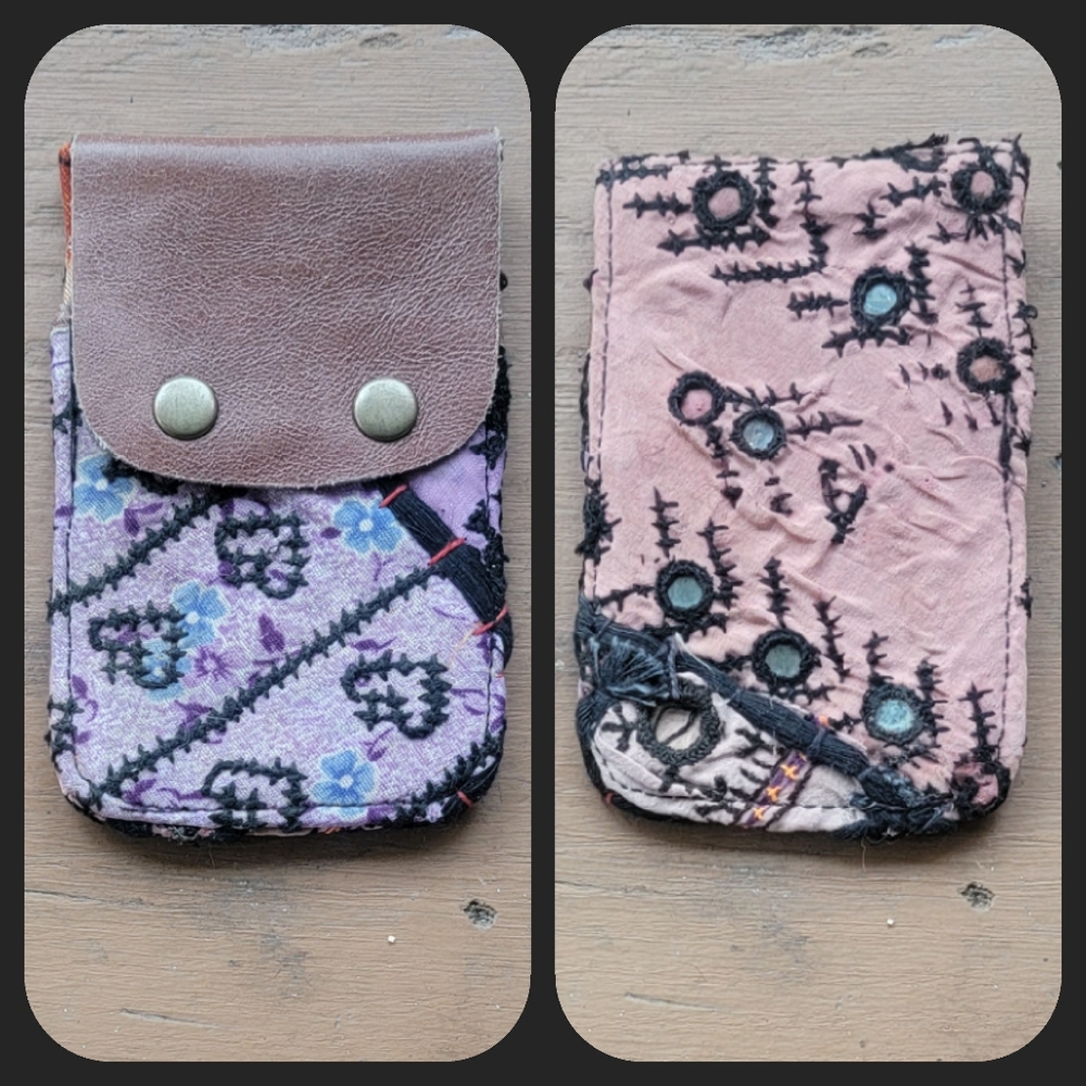 🍳🧠 Free People Boho Embroidered Repurposed vtg banjara hippie Wallet card case